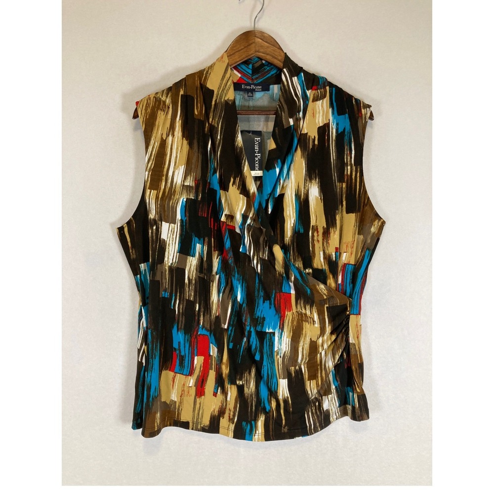 Artistic Abstract Evan-Picone‎ Woman 2X Multicolor Brushstroke Surplice Wrap Top